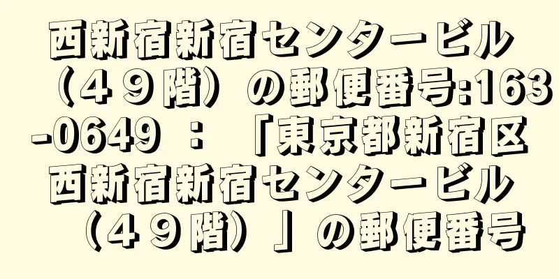 西新宿新宿センタービル（４９階）の郵便番号:163-0649 ： 「東京都新宿区西新宿新宿センタービル（４９階）」の郵便番号