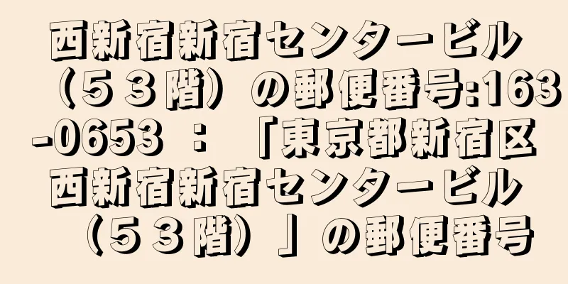 西新宿新宿センタービル（５３階）の郵便番号:163-0653 ： 「東京都新宿区西新宿新宿センタービル（５３階）」の郵便番号