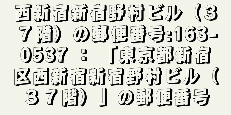 西新宿新宿野村ビル（３７階）の郵便番号:163-0537 ： 「東京都新宿区西新宿新宿野村ビル（３７階）」の郵便番号