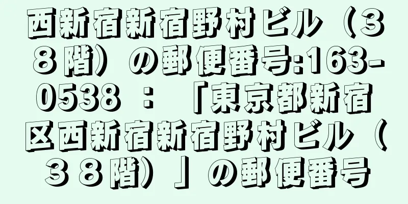 西新宿新宿野村ビル（３８階）の郵便番号:163-0538 ： 「東京都新宿区西新宿新宿野村ビル（３８階）」の郵便番号