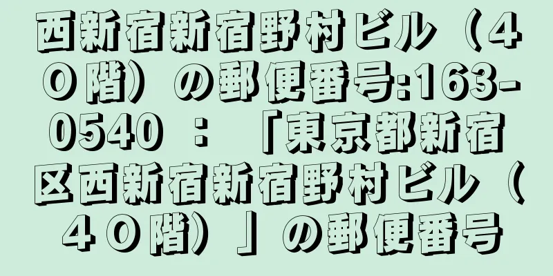 西新宿新宿野村ビル（４０階）の郵便番号:163-0540 ： 「東京都新宿区西新宿新宿野村ビル（４０階）」の郵便番号