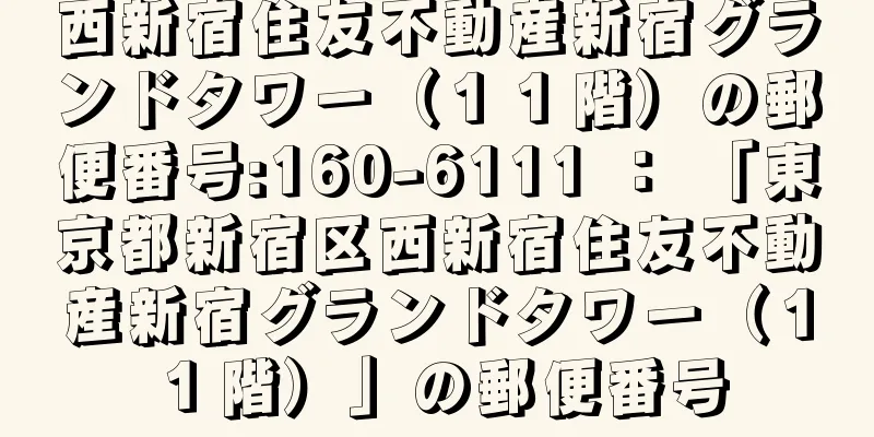 西新宿住友不動産新宿グランドタワー（１１階）の郵便番号:160-6111 ： 「東京都新宿区西新宿住友不動産新宿グランドタワー（１１階）」の郵便番号