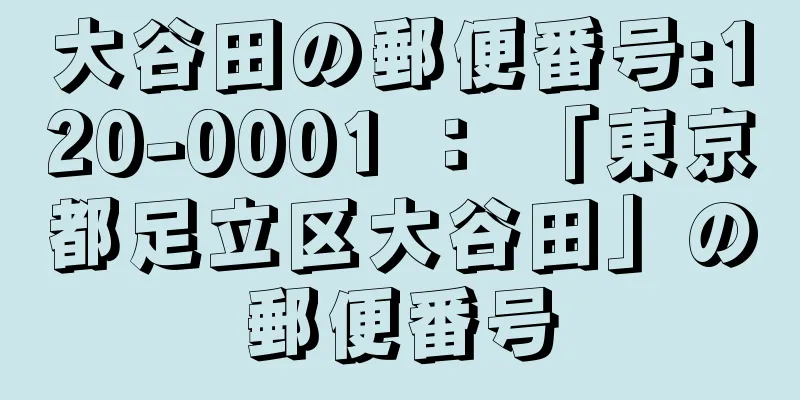 大谷田の郵便番号:120-0001 ： 「東京都足立区大谷田」の郵便番号