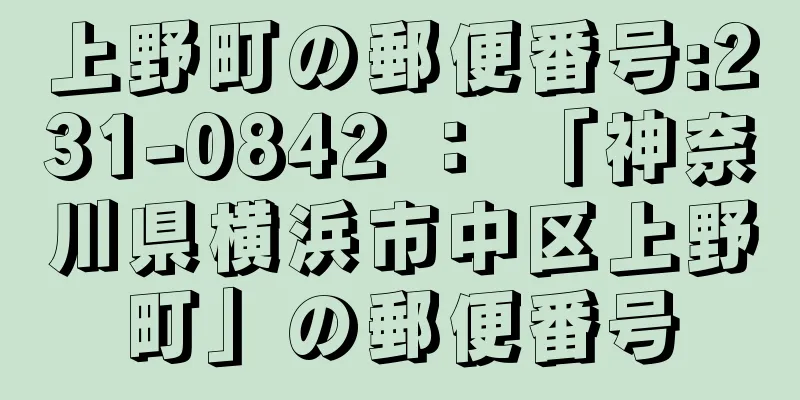 上野町の郵便番号:231-0842 ： 「神奈川県横浜市中区上野町」の郵便番号