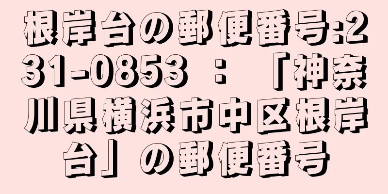 根岸台の郵便番号:231-0853 ： 「神奈川県横浜市中区根岸台」の郵便番号