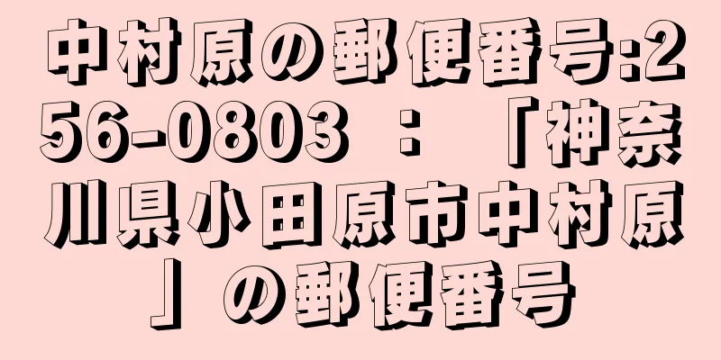 中村原の郵便番号:256-0803 ： 「神奈川県小田原市中村原」の郵便番号