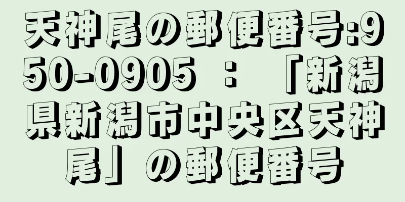 天神尾の郵便番号:950-0905 ： 「新潟県新潟市中央区天神尾」の郵便番号