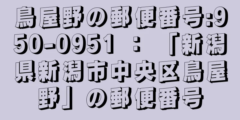 鳥屋野の郵便番号:950-0951 ： 「新潟県新潟市中央区鳥屋野」の郵便番号