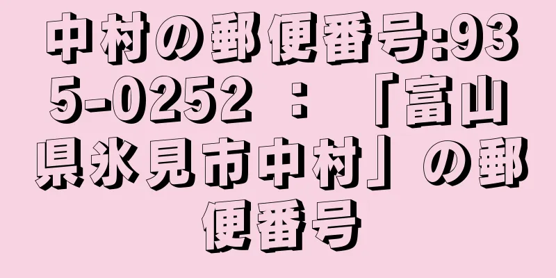 中村の郵便番号:935-0252 ： 「富山県氷見市中村」の郵便番号