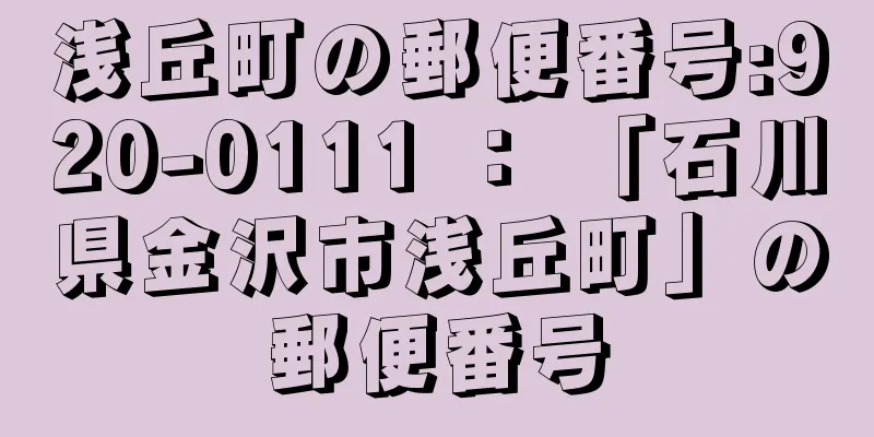 浅丘町の郵便番号:920-0111 ： 「石川県金沢市浅丘町」の郵便番号