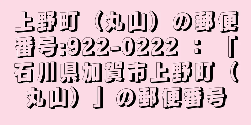 上野町（丸山）の郵便番号:922-0222 ： 「石川県加賀市上野町（丸山）」の郵便番号