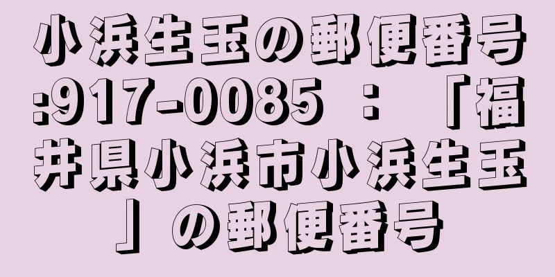 小浜生玉の郵便番号:917-0085 ： 「福井県小浜市小浜生玉」の郵便番号