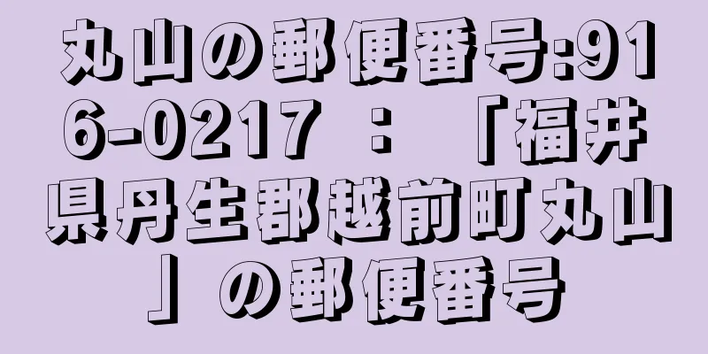 丸山の郵便番号:916-0217 ： 「福井県丹生郡越前町丸山」の郵便番号