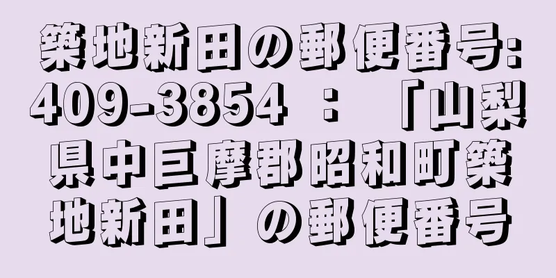 築地新田の郵便番号:409-3854 ： 「山梨県中巨摩郡昭和町築地新田」の郵便番号