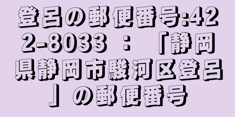 登呂の郵便番号:422-8033 ： 「静岡県静岡市駿河区登呂」の郵便番号