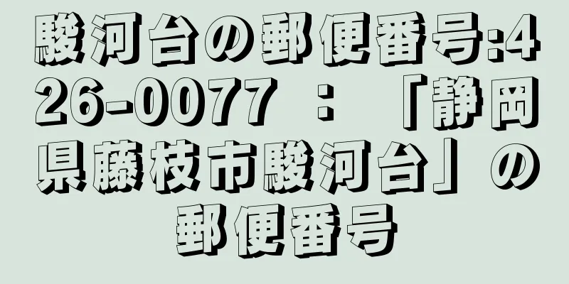 駿河台の郵便番号:426-0077 ： 「静岡県藤枝市駿河台」の郵便番号