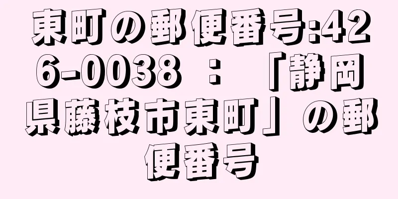 東町の郵便番号:426-0038 ： 「静岡県藤枝市東町」の郵便番号