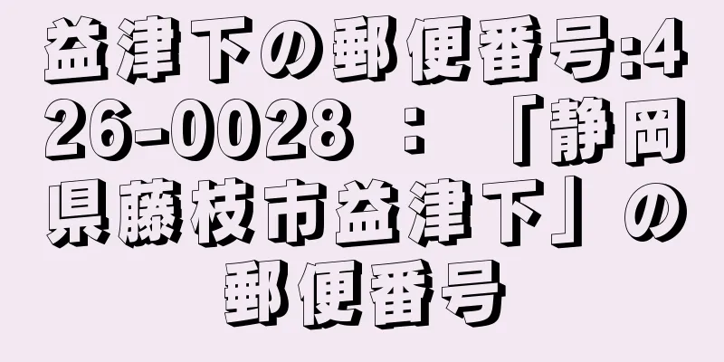 益津下の郵便番号:426-0028 ： 「静岡県藤枝市益津下」の郵便番号