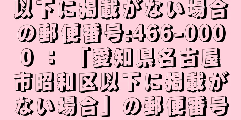 以下に掲載がない場合の郵便番号:466-0000 ： 「愛知県名古屋市昭和区以下に掲載がない場合」の郵便番号