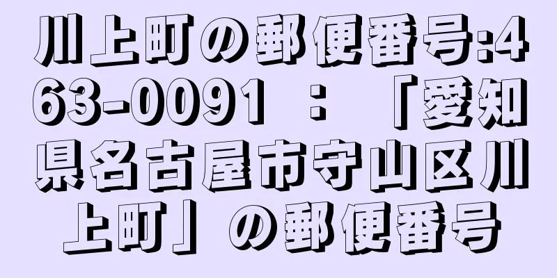 川上町の郵便番号:463-0091 ： 「愛知県名古屋市守山区川上町」の郵便番号