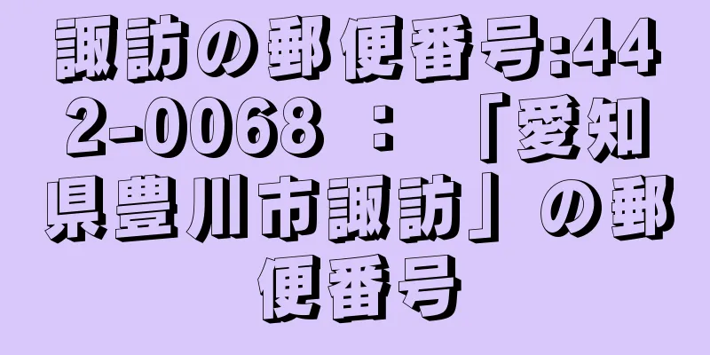 諏訪の郵便番号:442-0068 ： 「愛知県豊川市諏訪」の郵便番号