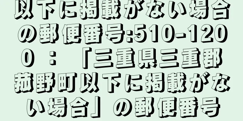 以下に掲載がない場合の郵便番号:510-1200 ： 「三重県三重郡菰野町以下に掲載がない場合」の郵便番号