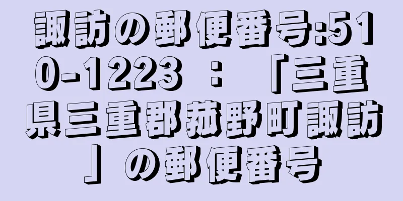 諏訪の郵便番号:510-1223 ： 「三重県三重郡菰野町諏訪」の郵便番号