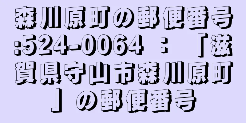 森川原町の郵便番号:524-0064 ： 「滋賀県守山市森川原町」の郵便番号