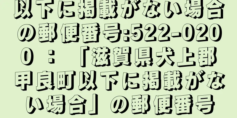 以下に掲載がない場合の郵便番号:522-0200 ： 「滋賀県犬上郡甲良町以下に掲載がない場合」の郵便番号