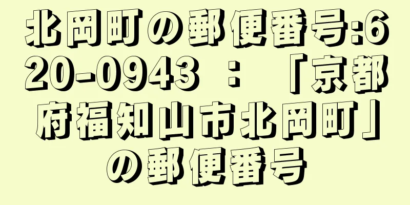 北岡町の郵便番号:620-0943 ： 「京都府福知山市北岡町」の郵便番号