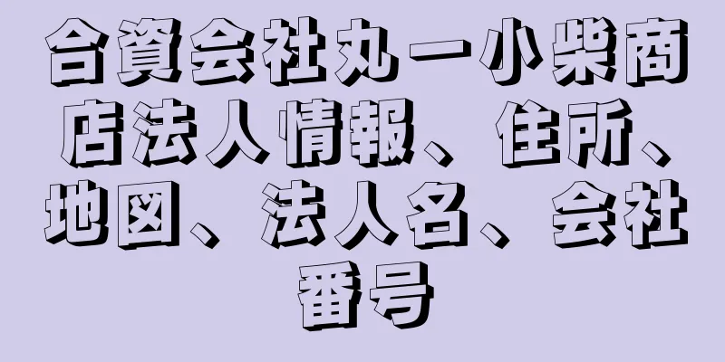 合資会社丸一小柴商店法人情報、住所、地図、法人名、会社番号