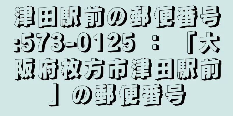 津田駅前の郵便番号:573-0125 ： 「大阪府枚方市津田駅前」の郵便番号