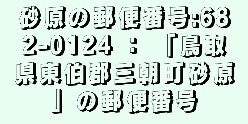 砂原の郵便番号:682-0124 ： 「鳥取県東伯郡三朝町砂原」の郵便番号