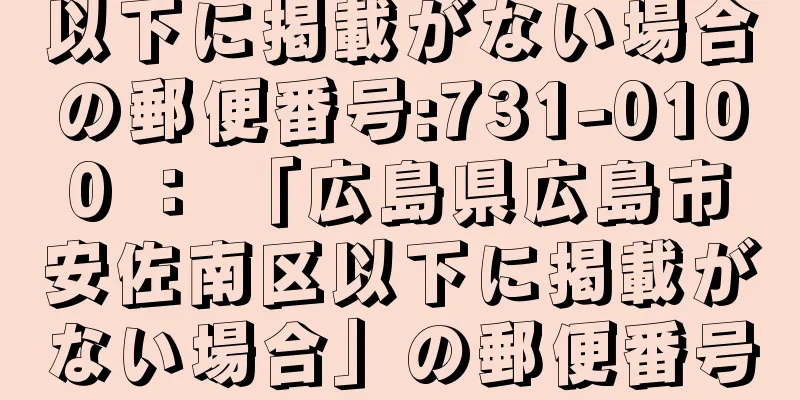 以下に掲載がない場合の郵便番号:731-0100 ： 「広島県広島市安佐南区以下に掲載がない場合」の郵便番号