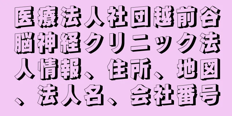 医療法人社団越前谷脳神経クリニック法人情報、住所、地図、法人名、会社番号